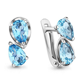Серьги Аквамарин - Серебро 925, Топаз, Фианит (арт. 4751305.5)