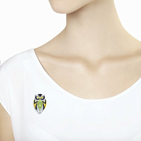 Брошь SOKOLOV - Серебро 925, Фианит, Хризолит (арт. 92040070)