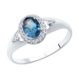 Кольцо SOKOLOV - Серебро 925, Топаз лондон, Фианит (арт. 92011545)