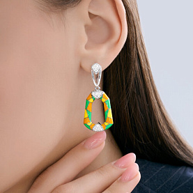 Серьги Diamant - Серебро 925, Фианит, Эмаль (арт. 94-121-00041-1)