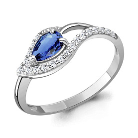 Кольцо Аквамарин - Серебро 925, Синтетический сапфир , Фианит (арт. 600210АБ.5)