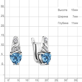 Серьги Аквамарин - Серебро 925, Топаз, Фианит (арт. 4469905А.5)