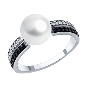 Кольцо SOKOLOV - Серебро 925, Жемчуг синтетический, Фианит, Шпинель (арт. 94014400)