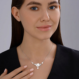 Колье SOKOLOV - Серебро 925, Жемчуг имитация, Жемчуг культивированный, Фианит (арт. 94071102)