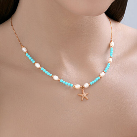 Колье Diamant - Серебро 925, Бирюза, Жемчуг культивированный (арт. 93-370-00028-1)