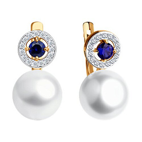 Серьги SOKOLOV - Золото 585, Жемчуг культивированный, Синтетический сапфир , Фианит (арт. 792008)