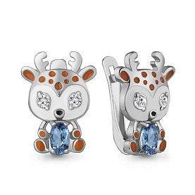 Серьги Аквамарин - Серебро 925, Топаз, Фианит, Эмаль (арт. 4329605А.5)