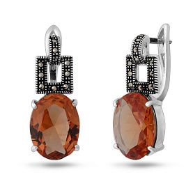 Серьги Эвора - Серебро 925, Марказит, Синтетический ситалл (арт. 656497)