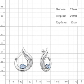 Серьги Аквамарин - Серебро 925, Топаз, Фианит (арт. 45018505А.5)