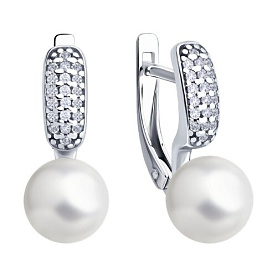 Серьги SOKOLOV - Серебро 925, Жемчуг синтетический, Фианит (арт. 94027001)