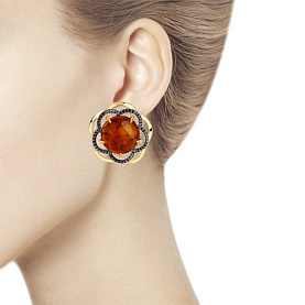 Серьги Diamant - Серебро 925, Фианит, Янтарь пресс. (арт. 93-320-00828-1)