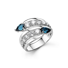 Кольцо Дар - Серебро 925, Топаз лондон, Фианит (арт. К-5239рс41100)