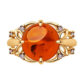 Кольцо SOKOLOV - Серебро 925, Фианит, Янтарь (арт. 83010200)