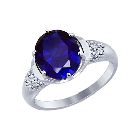 Кольцо SOKOLOV - Серебро 925, Синтетический сапфир , Фианит (арт. 88010011)