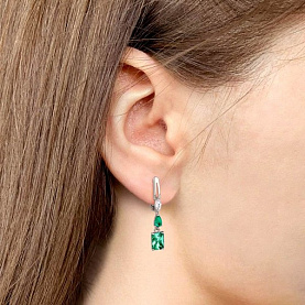 Серьги Аквамарин - Серебро 925, Синтетический изумруд, Фианит (арт. 400617П.5)