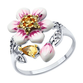 Кольцо SOKOLOV - Серебро 925, Фианит, Цитрин, Эмаль (арт. 92014426)