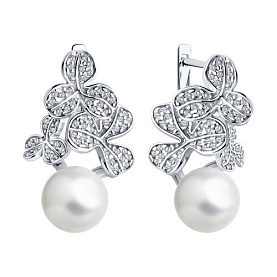 Серьги SOKOLOV - Серебро 925, Жемчуг имитация, Фианит (арт. 94026079)