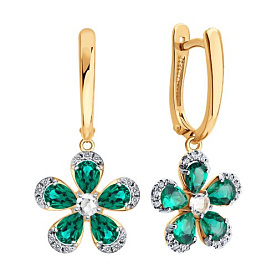 Серьги SOKOLOV - Золото 585, Синтетический изумруд, Фианит (арт. 729393)