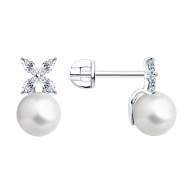 Серьги SOKOLOV - Серебро 925, Жемчуг синтетический, Фианит (арт. 94026050)