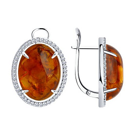Серьги Diamant - Серебро 925, Фианит, Янтарь (арт. 94-320-00829-1)