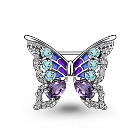 Брошь Аквамарин - Серебро 925, Аметист, Топаз, Фианит, Эмаль (арт. 7267177А.5)