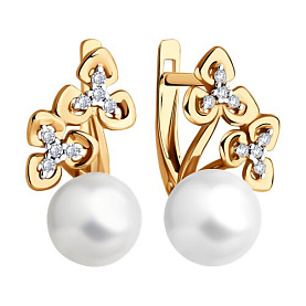 Серьги Diamant - Серебро 925, Жемчуг культивированный, Фианит (арт. 93-320-02080-1)
