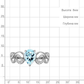 Кольцо Аквамарин - Серебро 925, Топаз, Фианит (арт. 65007302А.5)
