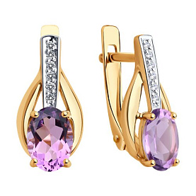 Серьги Diamant - Золото 585, Аметист, Фианит (арт. 51-320-00256-4)