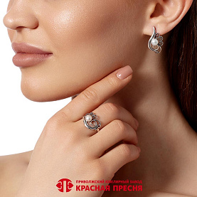 Серьги Красная пресня - Серебро 925, Жемчуг культивированный (арт. 33316822)